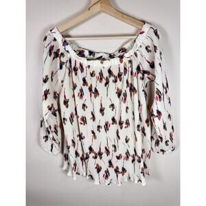 Entro Womens Blouse Top Pleated Off The Shoulder M Cream Floral Coquette Cottage